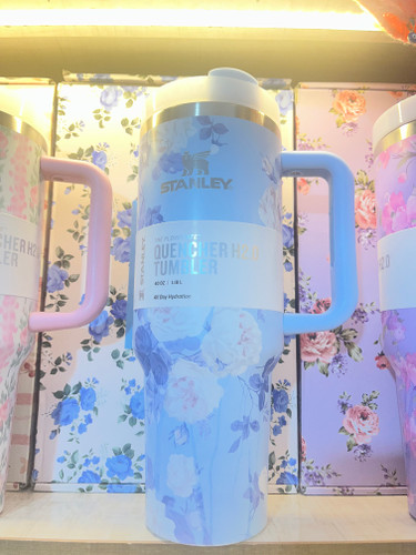 تراول ماگ استنلی گلدار آبی با پک اصلی